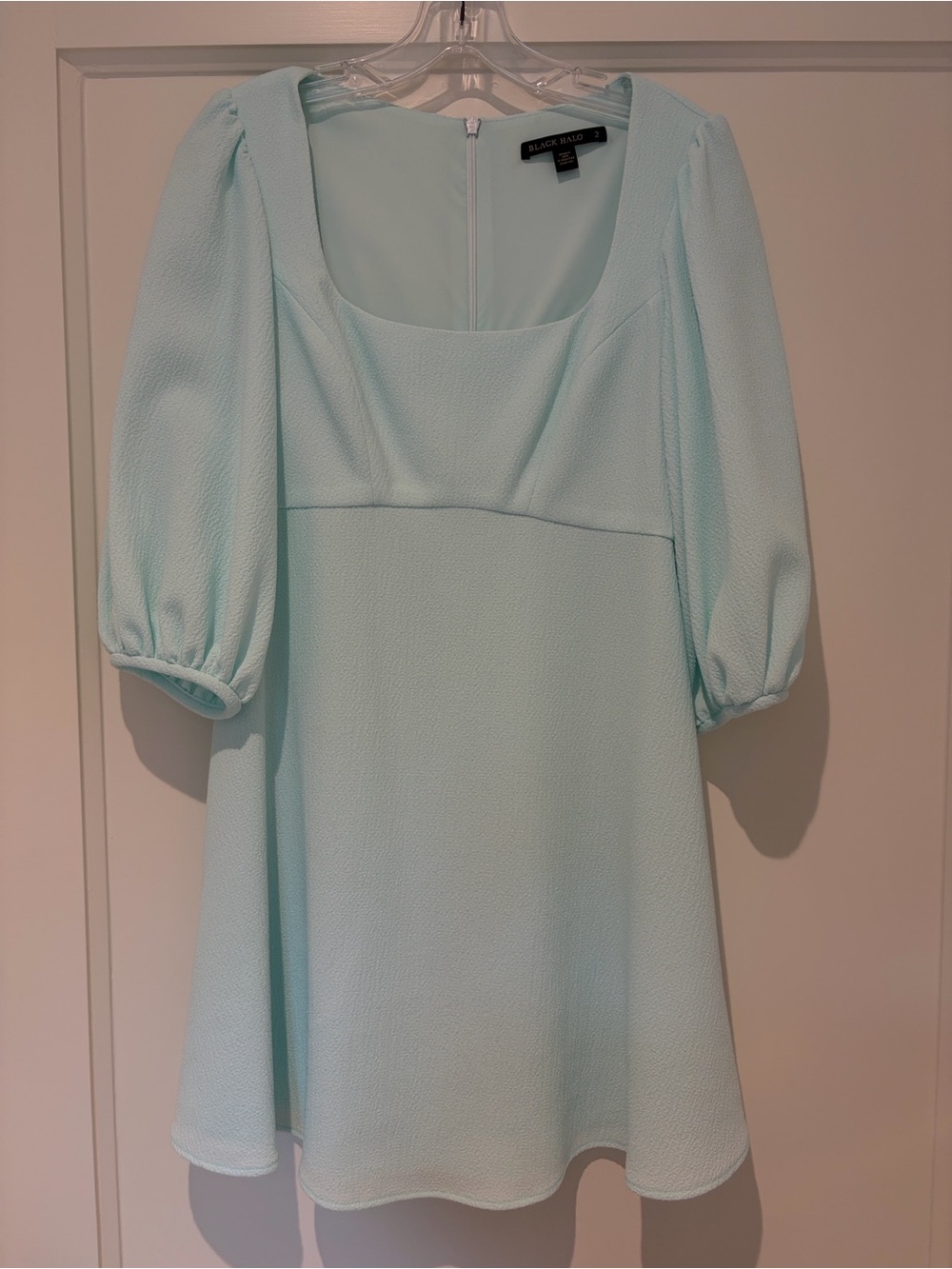 Black Halo Light Mint Puff-Sleeve Mini Dress
